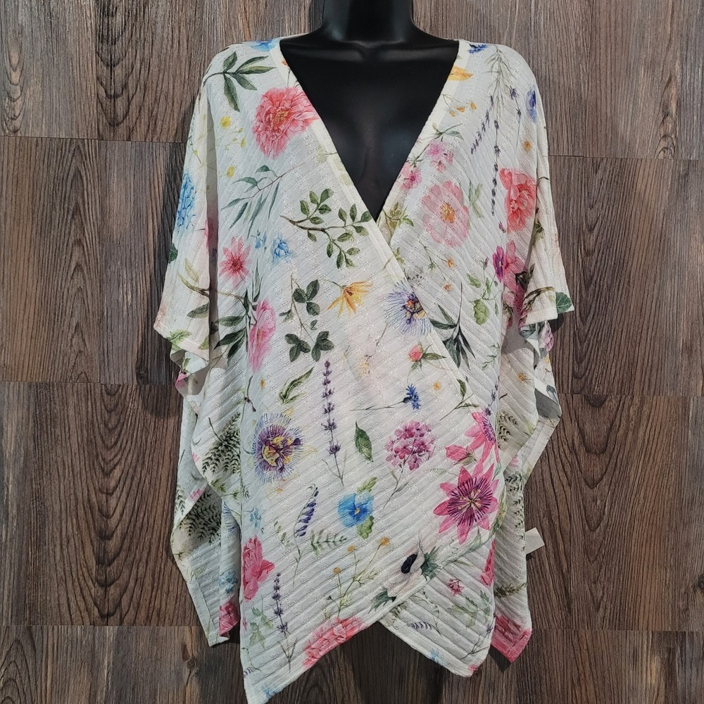 Et Lois Sheila Wrap OSFM Open Kimono Knit Spring Floral Artsy Cottage Feminine